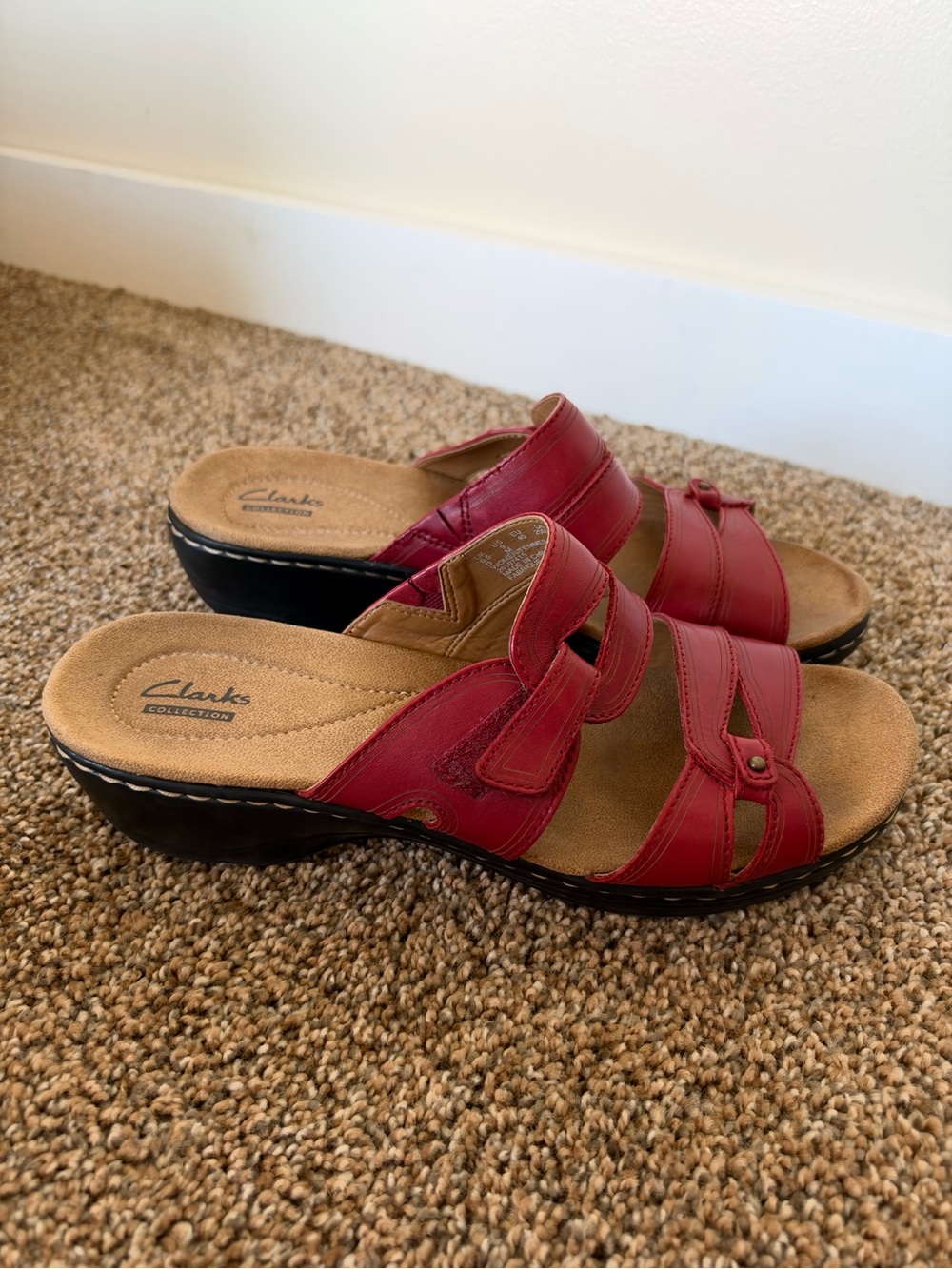 CLARKS Merliah Karli Sandal in Red Burgundy Leather
